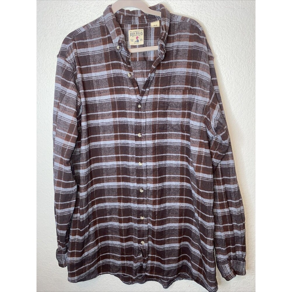 Red Head Flannel plaid Button Shirt Mens Extra L Tall XLT Long Sleeve chore barn